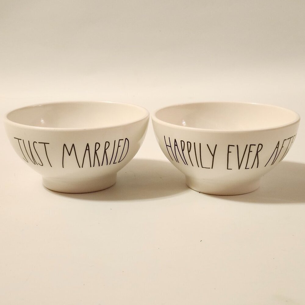 RAE DUNN Artisan Collection by Magenta WEDDING Bowl Set of 2 JUST MARRIED HAPPY